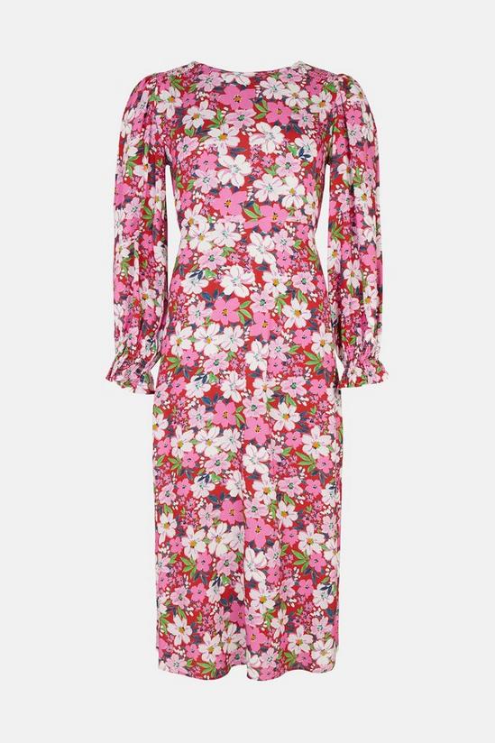 Oasis Shirred Cuff Pink Floral Print Midi Dress 4