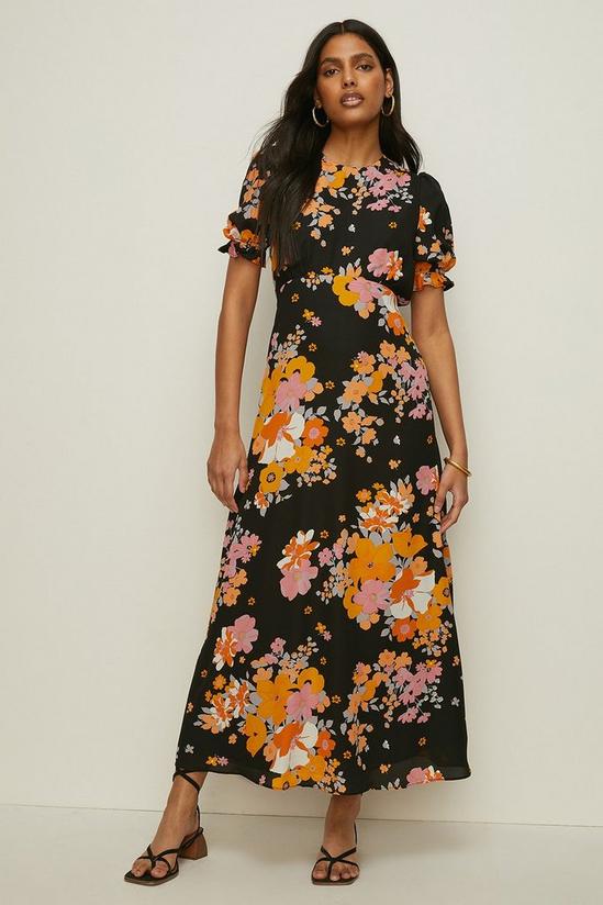 Oasis Vibrant Floral Puff Sleeve Midi Tea Dress 1