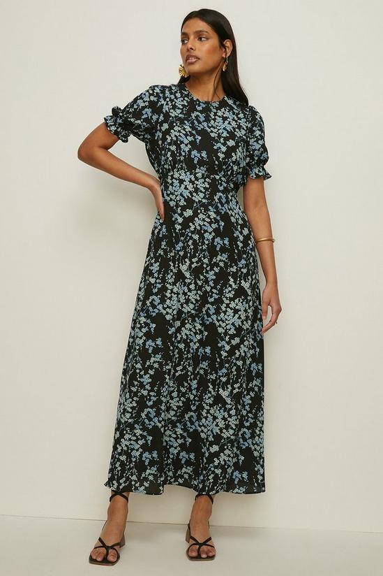 Oasis Cluster Floral Puff Sleeve Midi Tea Dress 1