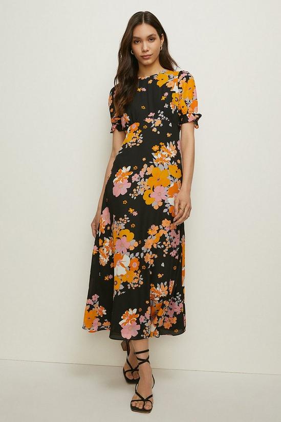 Oasis Petite Floral Puff Sleeve Midi Tea Dress 1
