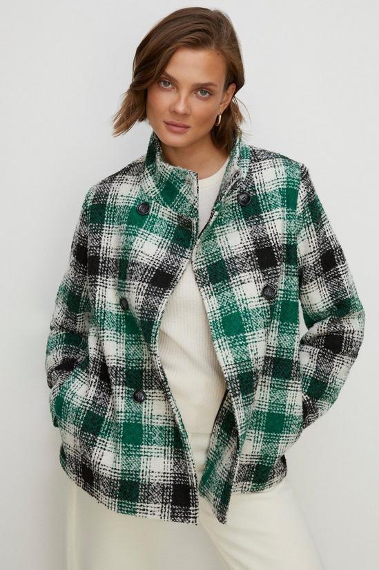 Oasis Check Collared Top Stitch Detail Short Coat 1