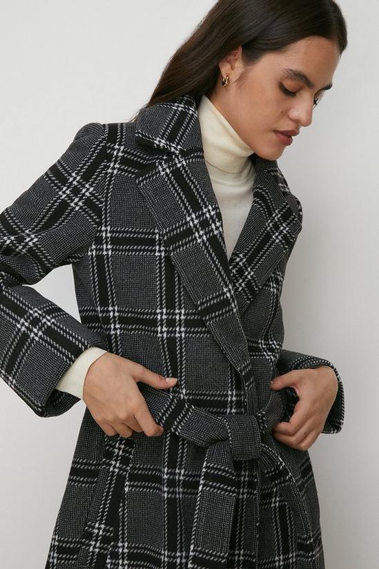 Oasis Mono Check Belted Wrap Turn Up Cuff Coat 2