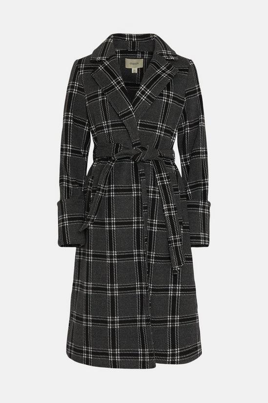 Oasis Mono Check Belted Wrap Turn Up Cuff Coat 4