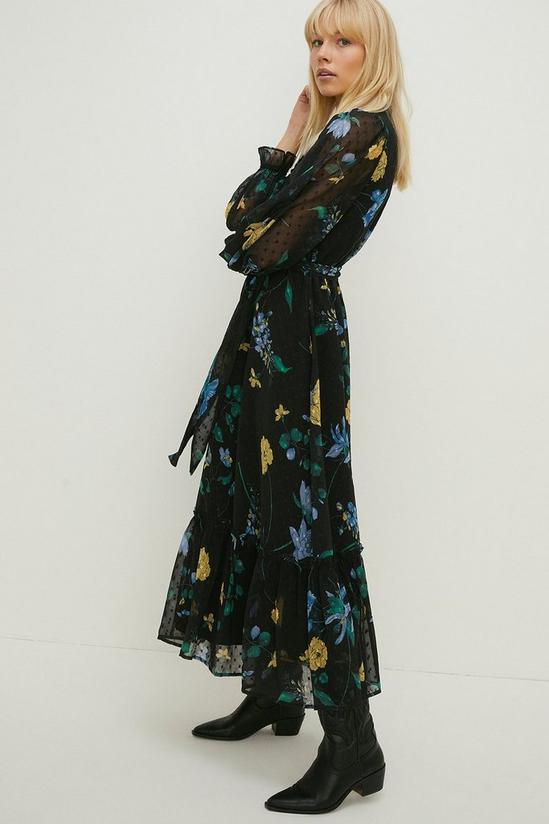 Oasis Petite Lace Trim Eastern Floral Dobby Chiffon Dress 1