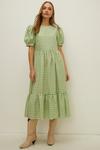 Oasis Petite Mint Check Puff Sleeve Tiered Dress thumbnail 1