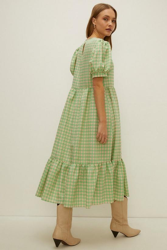Oasis Petite Mint Check Puff Sleeve Tiered Dress 3