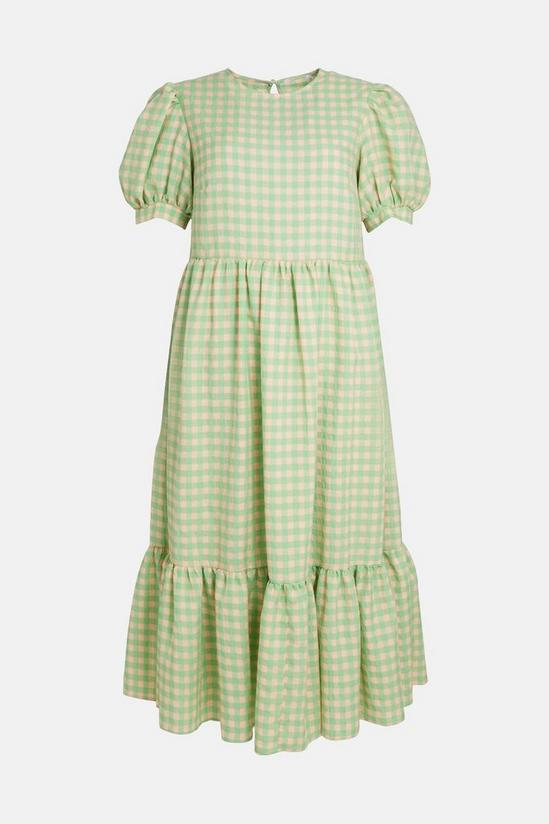Oasis Petite Mint Check Puff Sleeve Tiered Dress 4