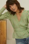 Oasis Mint Check Puff Sleeve Wrap Top thumbnail 1