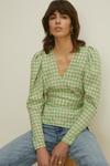 Oasis Mint Check Puff Sleeve Wrap Top thumbnail 2