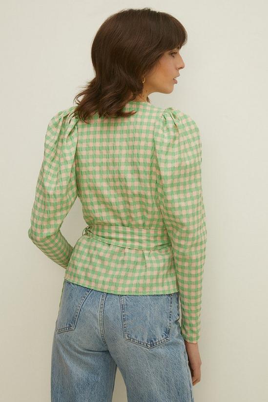 Oasis Mint Check Puff Sleeve Wrap Top 3