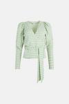 Oasis Mint Check Puff Sleeve Wrap Top thumbnail 4