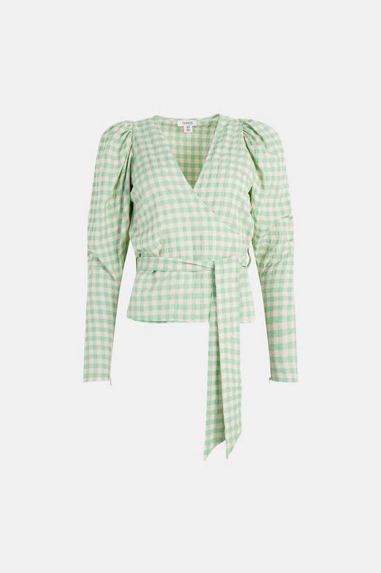 Oasis Mint Check Puff Sleeve Wrap Top 4