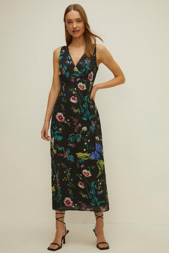 Oasis Petite V Plunge Floral Printed Satin Dress 2