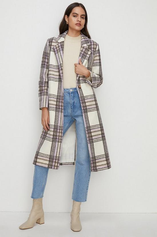 Oasis Purple Check Single Breasted Relaxed Coat 2