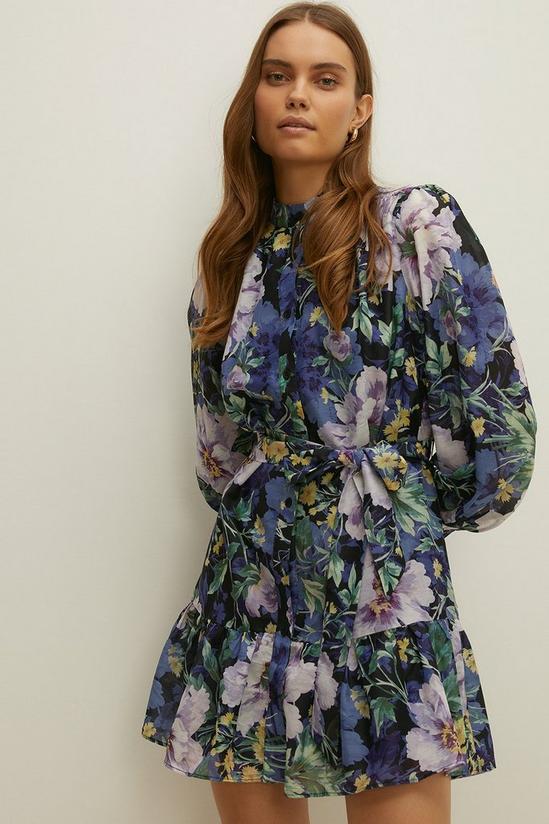 Oasis Navy Bloom Floral Chiffon Mini Shirt Dress 1