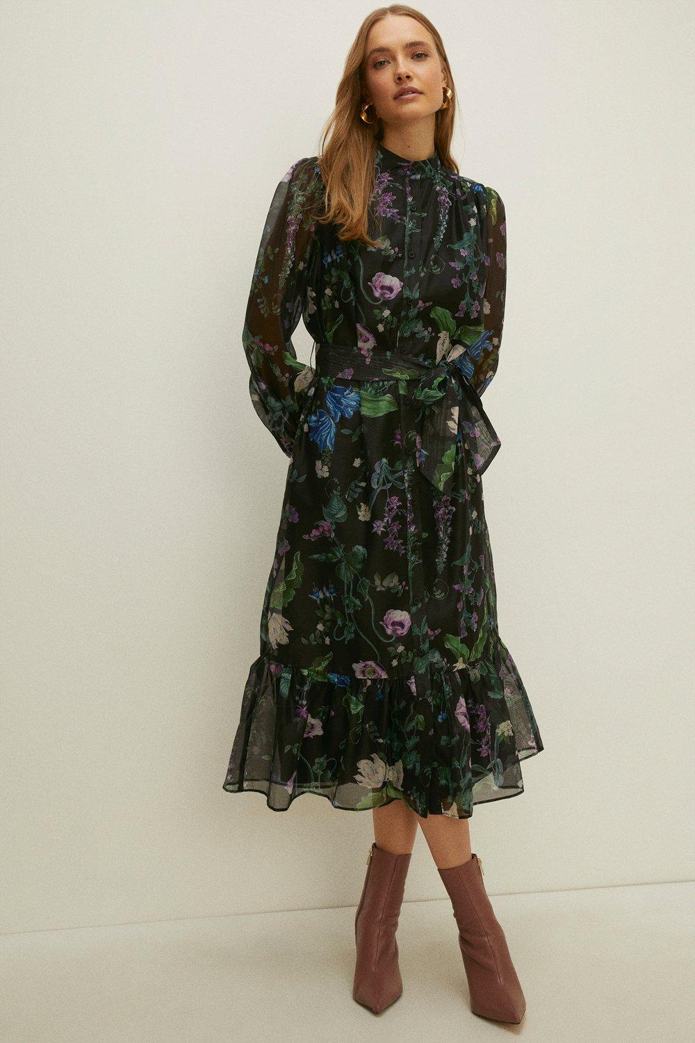 Dresses | Trailing Flower Organza Midi Shirt Dress | Oasis