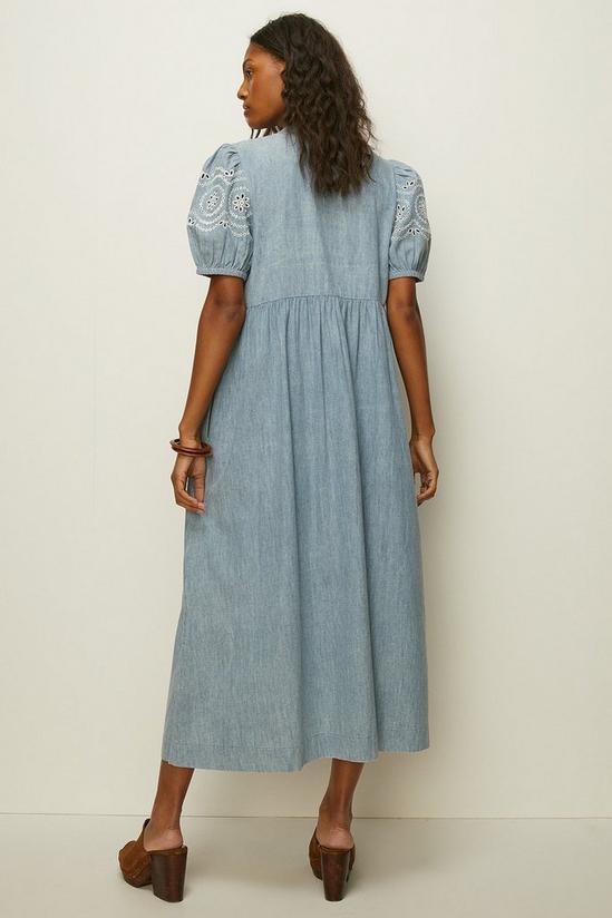 Oasis Broderie Cutwork Pale Wash Chambray Dress 3