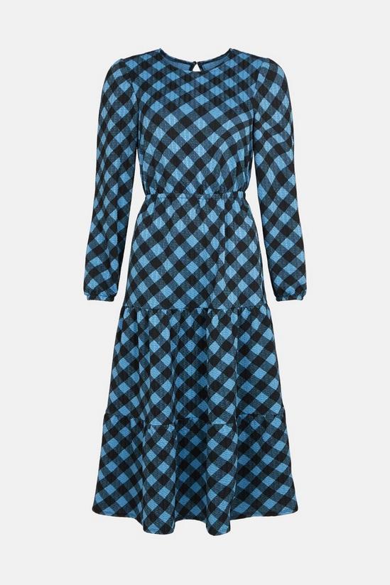Oasis Printed Check Textured Tiered Midi Dress 4