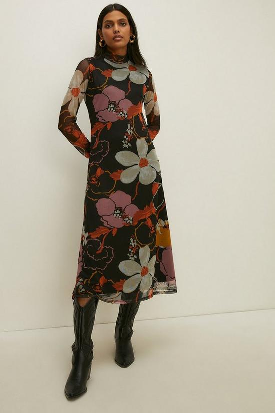 Oasis Bold Floral Mesh Funnel Neck Midi Dress 2