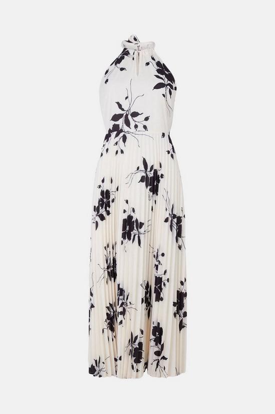 Oasis Ivory Mono Floral Halter Pleated Midi Dress 4