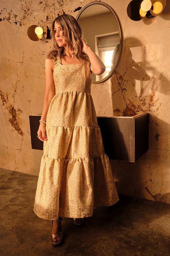 Oasis Rachel Stevens Ditsy Lemon Metallic Jacquard Midi Dress 1