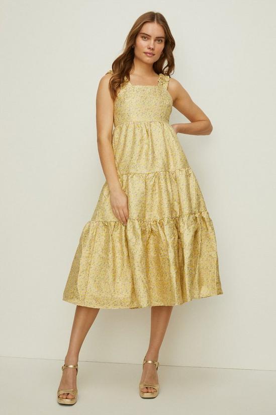 Oasis Rachel Stevens Ditsy Lemon Metallic Jacquard Midi Dress 2