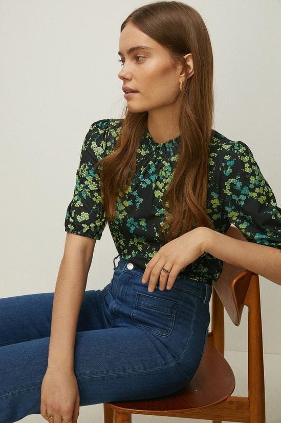 Oasis Slinky Jersey Floral Shirred Neck Top 1