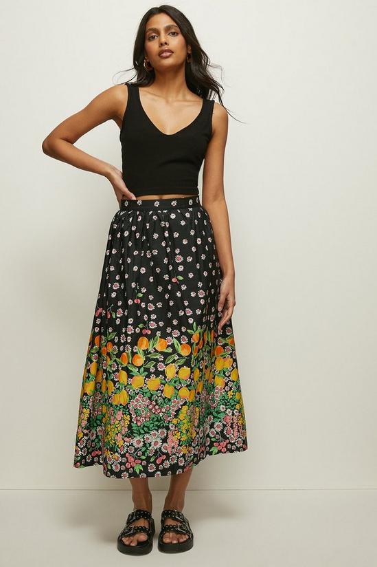 Oasis Fruit Daisy Border Printed Midi Skirt 1
