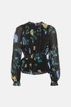 Oasis Lace Trim Dobby Chiffon Eastern Floral Long Sleeve Blouse thumbnail 4