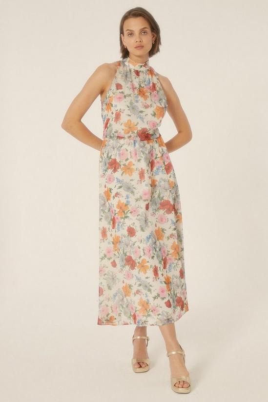 Oasis Petite Poppy Floral Printed Halter Midi Dress 1