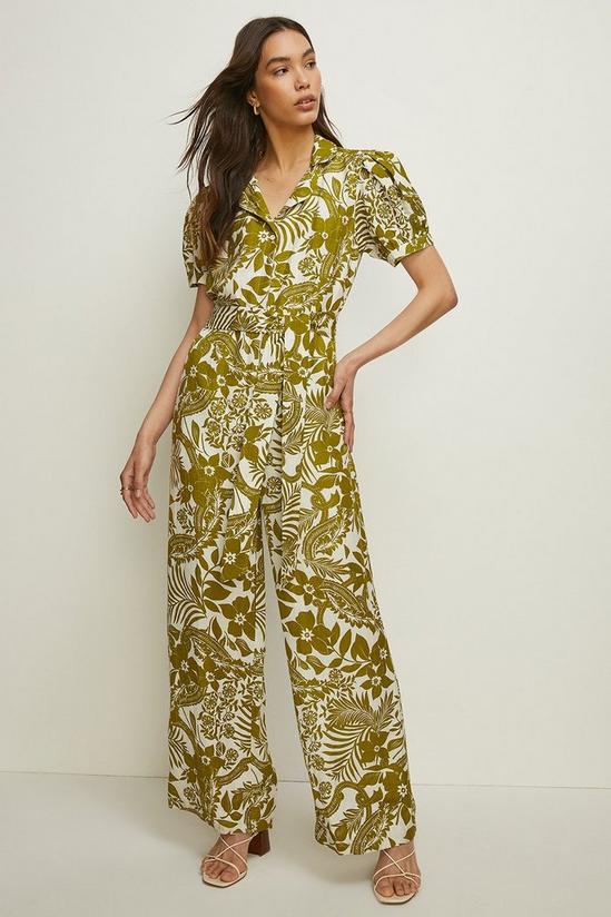 Oasis Floral Print Linen Mix Puff Sleeve Jumpsuit 2