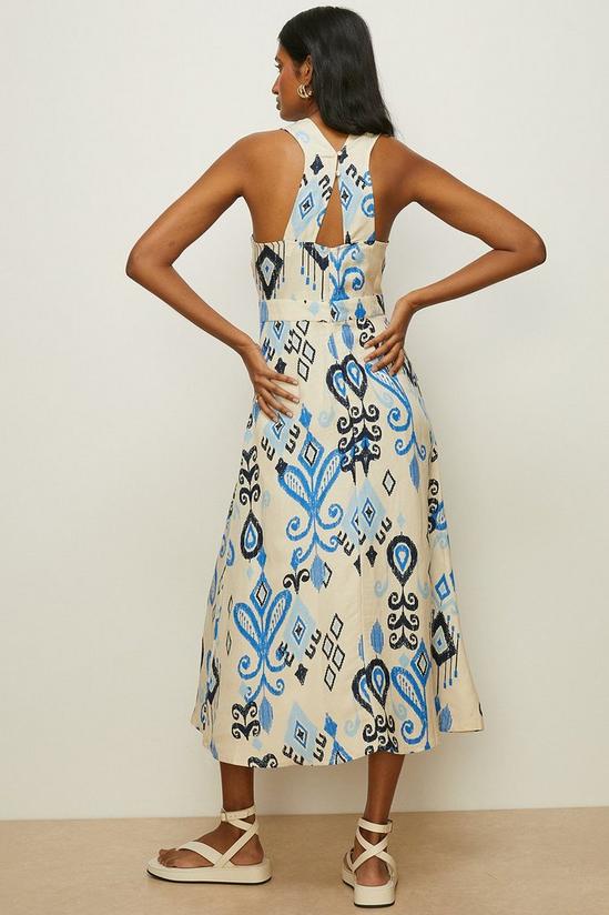 Oasis Linen Ikat Print Mix V Neck Tailored Midi Dress 3