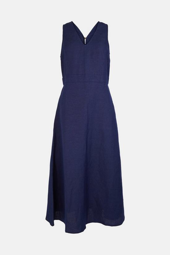 Oasis V Neck Linen Mix Tailored Midi Dress 4