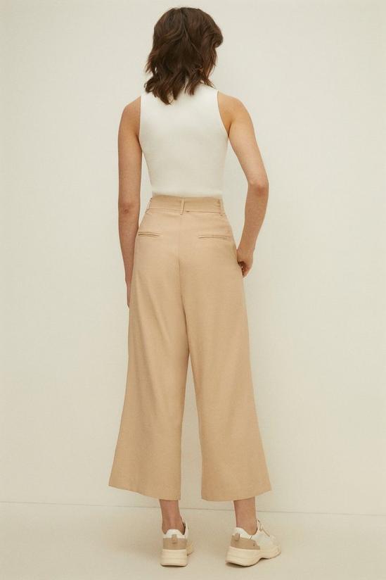 Oasis Linen Look Cropped Wide Leg Tailored Trousers 3