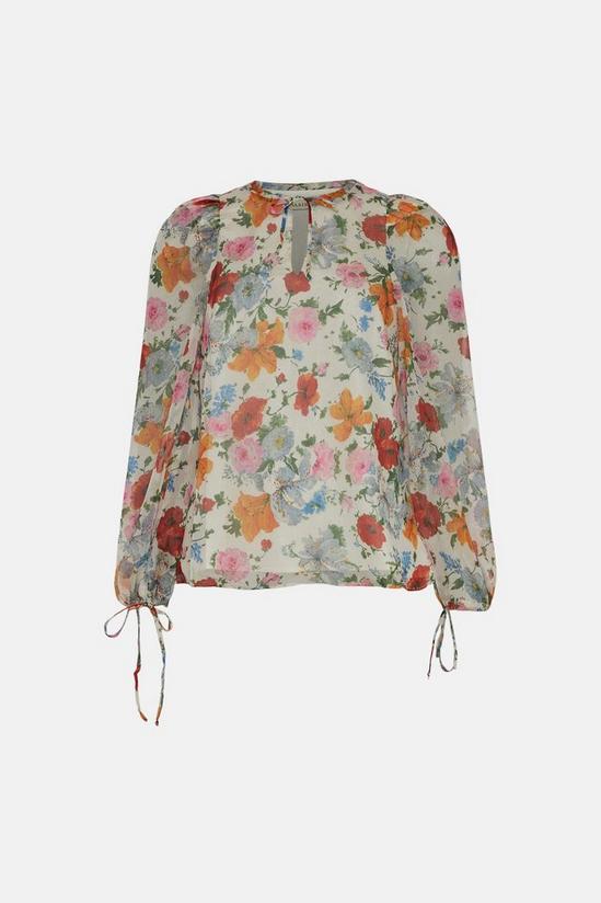 Oasis Poppy Floral Printed Tie Keyhole Blouse 4