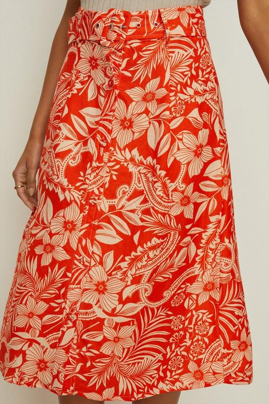 Oasis Floral Print Linen Mix Button Detail Midi Skirt 2