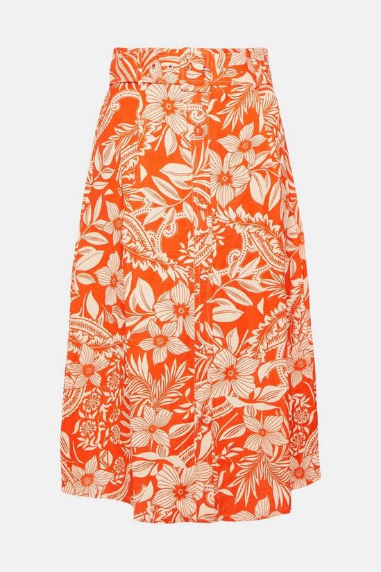 Oasis Floral Print Linen Mix Button Detail Midi Skirt 4