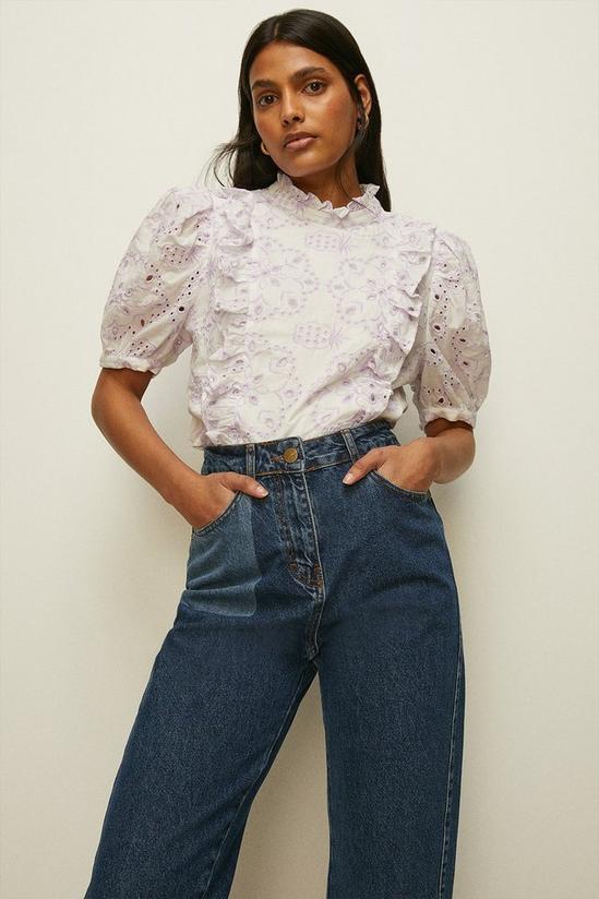 Oasis Contrast Lilac Cotton Broderie Ruffle Top 1