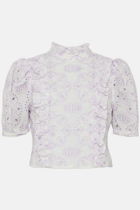 Oasis Contrast Lilac Cotton Broderie Ruffle Top 4