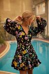 Oasis Laura Whitmore Neon Floral Structured Wrap Dress thumbnail 1