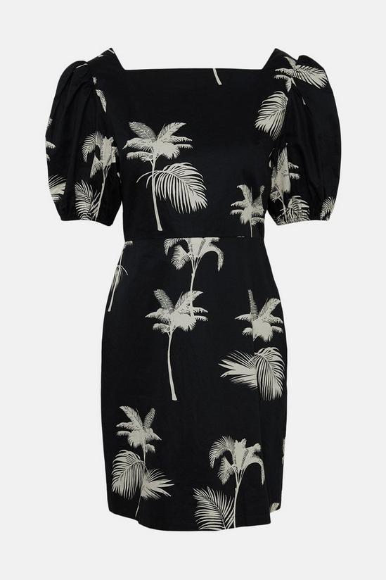 Oasis Palm Tree Printed Puff Sleeve Aline Dress 4