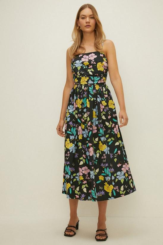 Oasis Neon Floral Ruched Bodice Strappy Midi Dress 1