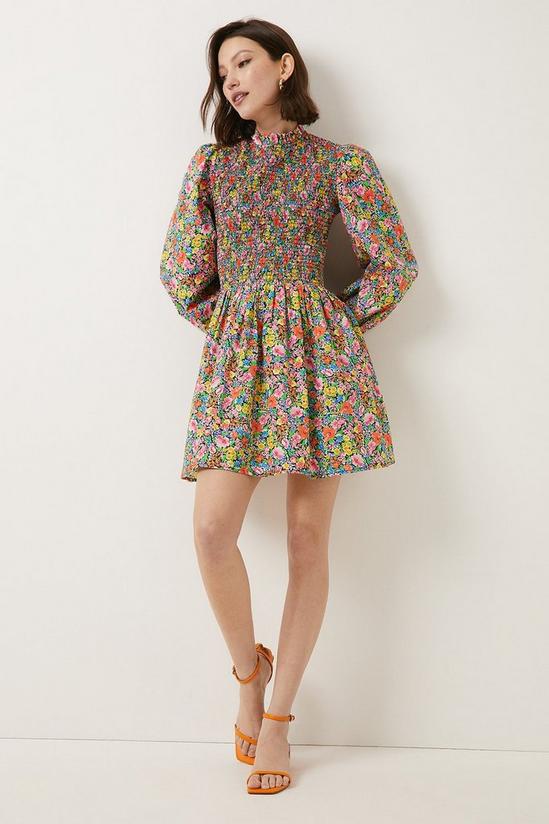 Oasis Shirred Peplum Vibrant Floral Mini Dress 1
