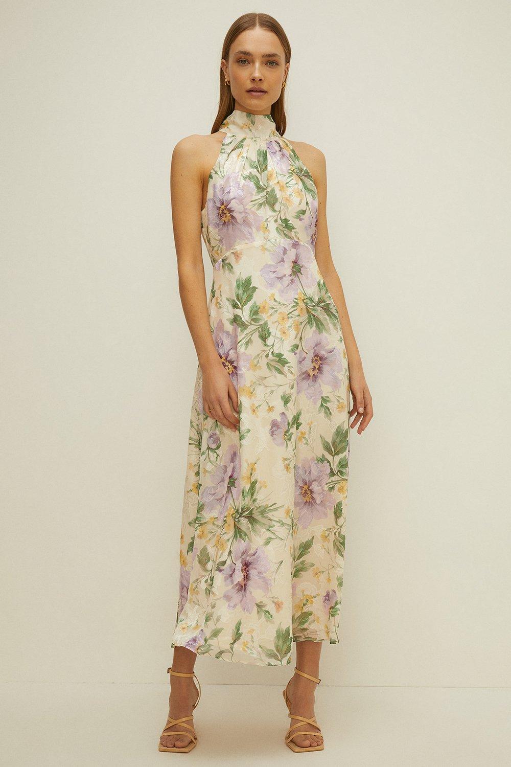 Halter neck 2025 floral midi dress