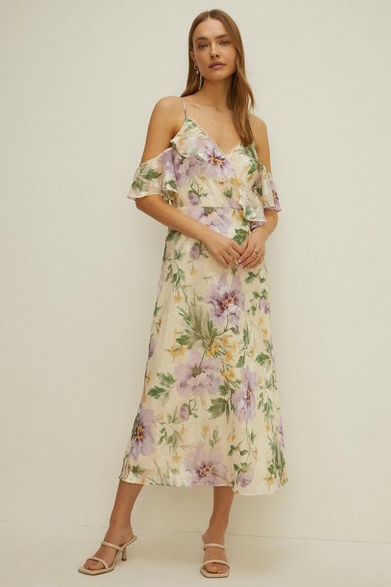 Oasis Floral Satin Burnout Cold Shoulder Dress 2