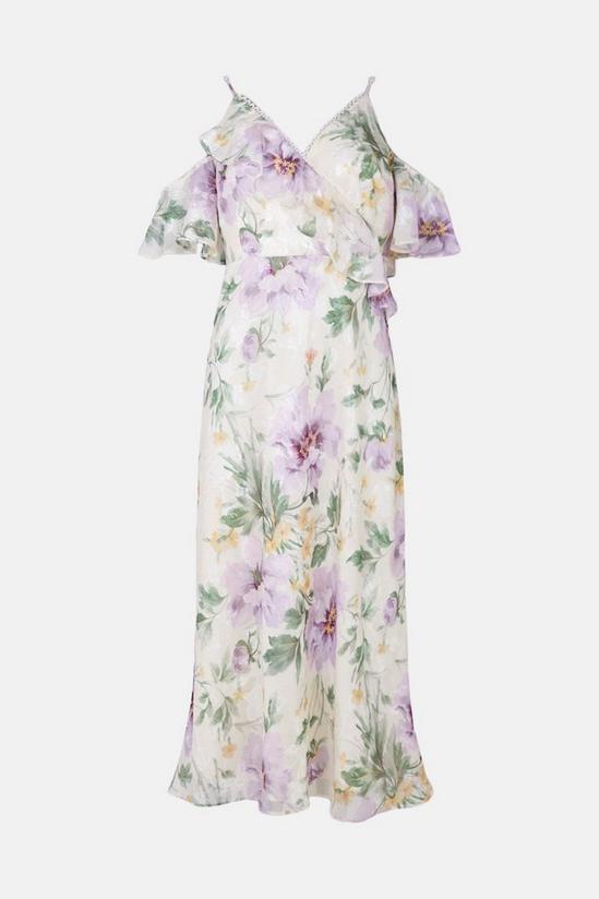 Oasis Floral Satin Burnout Cold Shoulder Dress 4