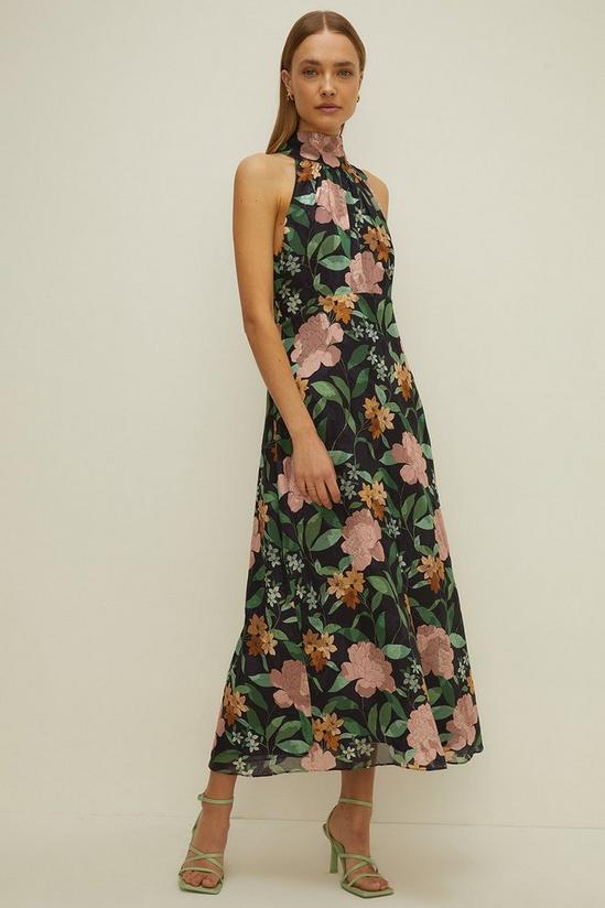 Oasis Floral Satin Burnout Halter Neck Midi Dress 2