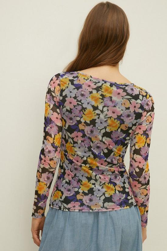 Oasis Floral Print Gathered Crew Neck Mesh Top 3