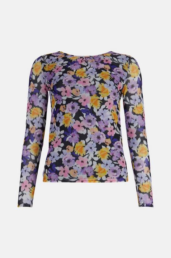 Oasis Floral Print Gathered Crew Neck Mesh Top 4