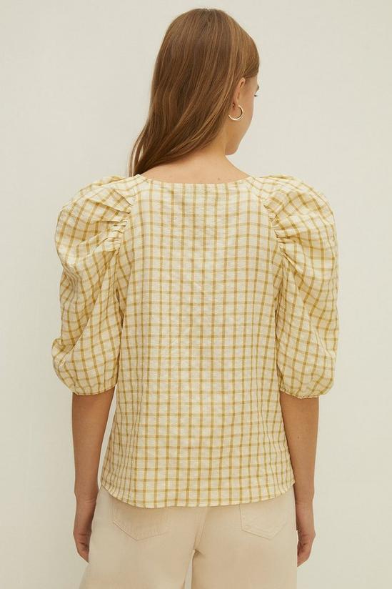 Oasis Check Puff Sleeve Button Top 3